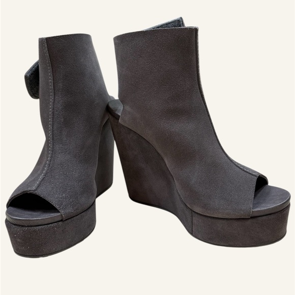 PEDRO GARCIA Gray Suede Platform Wedge Peep-Toe Ankle Boots🌸 - Picture 11 of 12